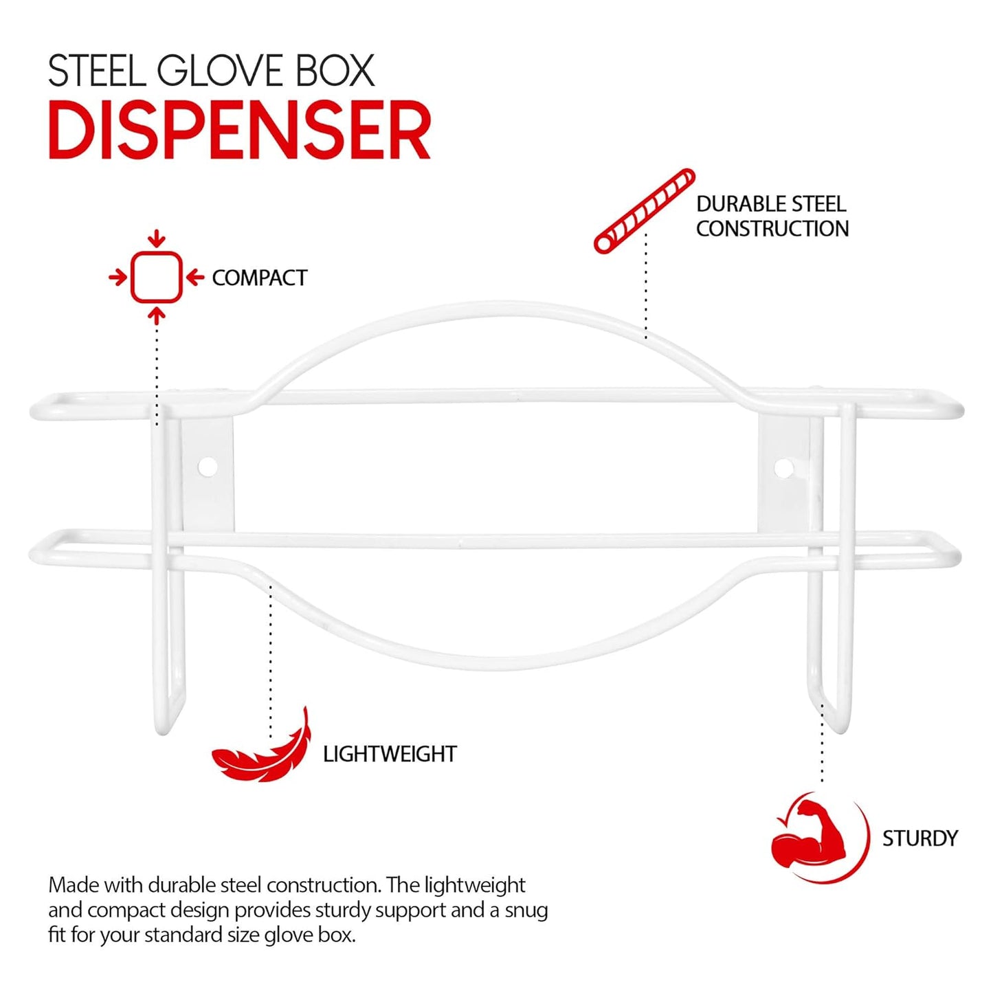 Stock Your Home (White Metal Single Gloves Dispenser (2 Pack) Tissue Box Shelf, Glove Box Holder Wall Mount, For Kitchen, Cleaning Closet, Lab, Exam, Office