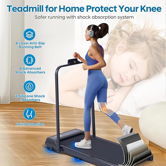 Treadmill with Handles, Folding Foldable Electric Treadmills for Home Small, 3.0HP Walking Pad Treadmills with Handle Bar, 3 in 1 Under Desk Treadmill with Remote Control, LED Display, 300LBS Capacity