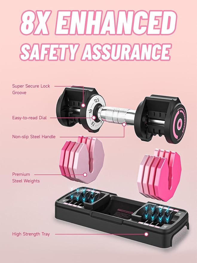 Adjustable Dumbbells Set 12.5LB/22.5LB Pair, 1-Sec Fast Adjustable 5 Weights by Turning Handle, Premium Comfort Non-slip Metal Dumbbells with Tray, Compact Size for Full Body Home Workout