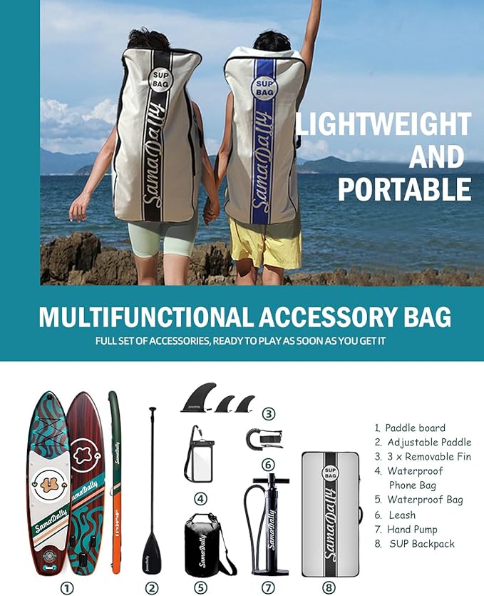 11'Stand Up Paddle Boards Surf Control with Premium SUP Board Accessories Backpack & Removable Fins, 34" Wide Inflatable Paddle Boards of All Skill Levels