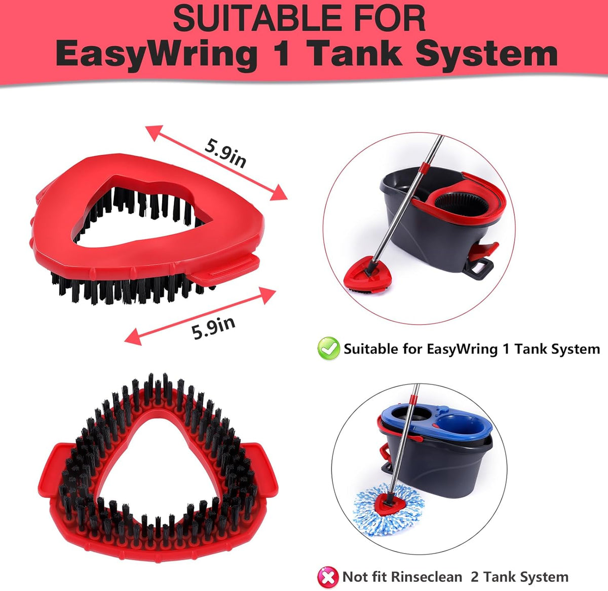 Mop Heads Replacements Complete Combo for O-Ceda,4 Pcs Red Machine Washable Microfiber Spin Mop Refills Replace Heads,2 Scrub Brushs,1 Base,1 Set Handle,Spin Mop Replacements for Tub and Tile Cleaning