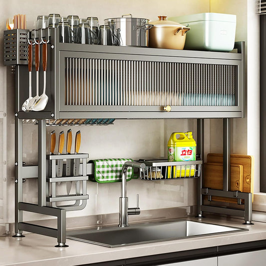 Over the Sink Dish Drainer Drying Rack 3 Tier Over Sink Dish rack for a Tidy Kitchen Sink Shelf Organized Space-Saving Dish Rack with Cover for Dishes, Glasses, Bowls, and Cutlery