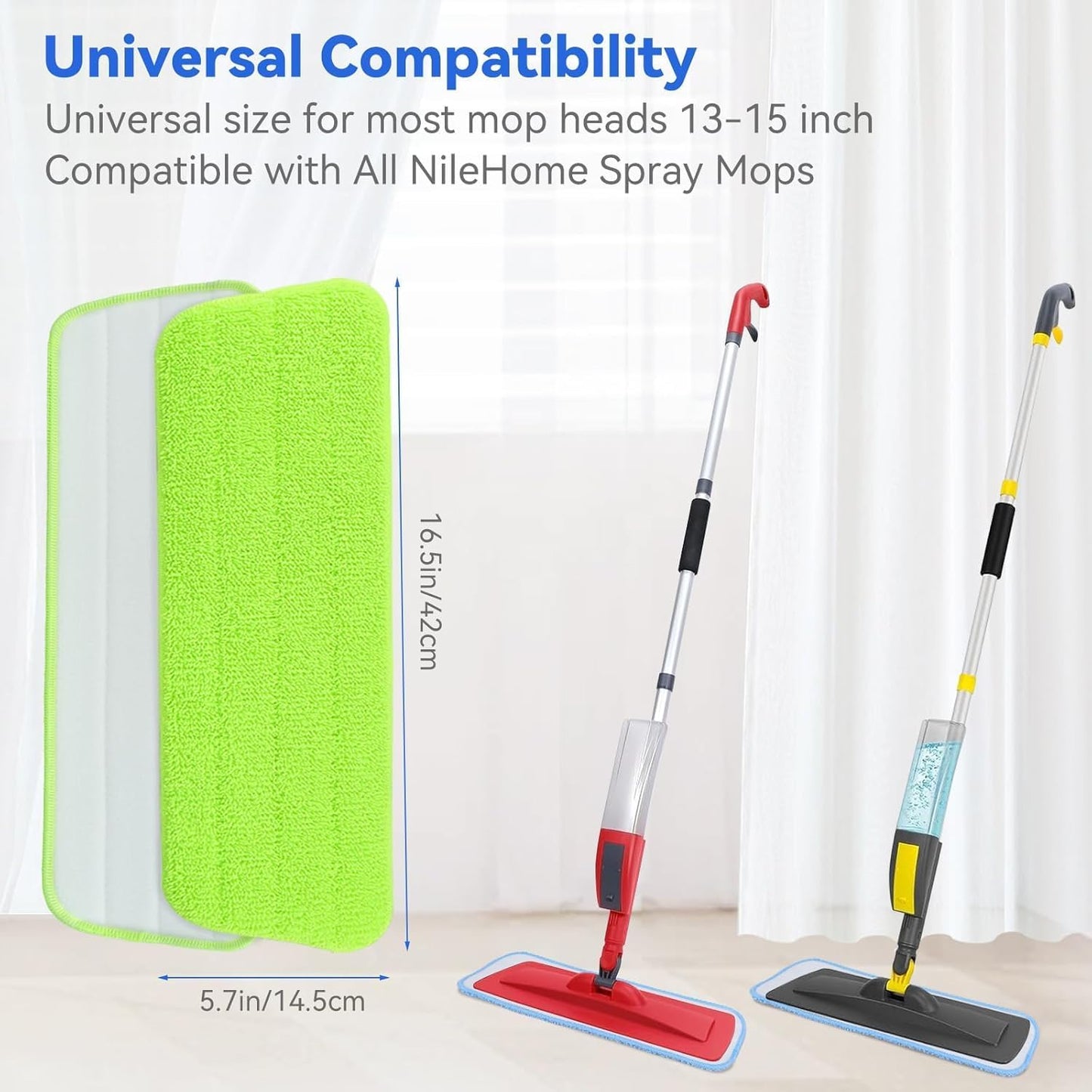 16.5 inch Microfiber Mop Pads for Rubbermaid Reveal Spray Mop and Any 16.5" Flat Mop - 6 Pack 13''-15'' Spray Mop Pad Reusable Washable Replacement Refills - Blue & Green
