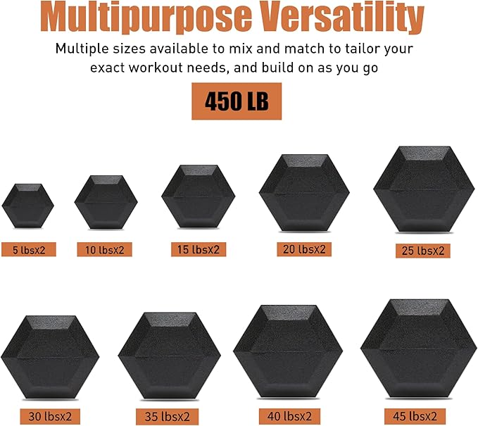 Ritafer 350-550 lbs Hex Weight Dumbbell Set with Rack 5-50 lbs Hand Weights for Strength Training for Home Gyms Rubber Iron Coated Dumbbells Exercise & Fitness Equipment to Training Strength Muscle