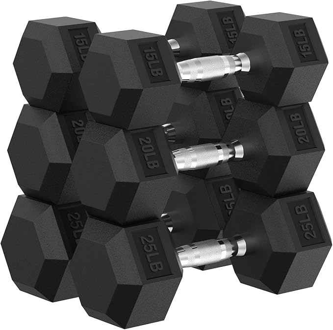 PAPABABE Hex Dumbbell Set, 45-135 lb Rubber Encased Home Gym Dumbbells, Weights Dumbbells Set for Women & Men, Hand Weight with Anti-Slip Grip