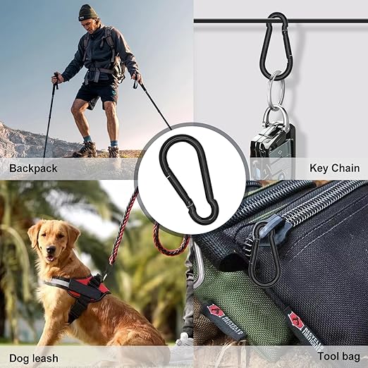 KINLINK 25 Pack Black Carabiner Clip, 1.57 inch Heavy Duty Spring Snap Hook, Small Caribeener Clips for Outdoor Camping, Swing Set, Hammock, Hiking Travel, Fishing, Quick Link Keychain