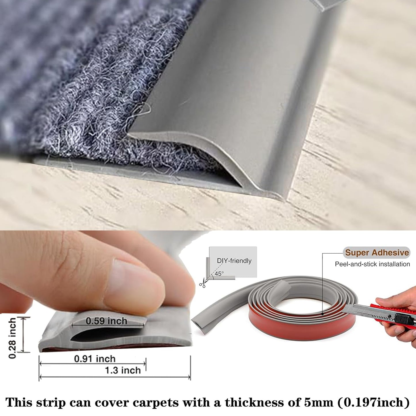 Self Adhesive Carpet Transition Strip with Edge Trim, Designed for Seamless Transitions from Carpet to Tile or Vinyl Floors, Perfect for Doorways.(Brown,8ft)