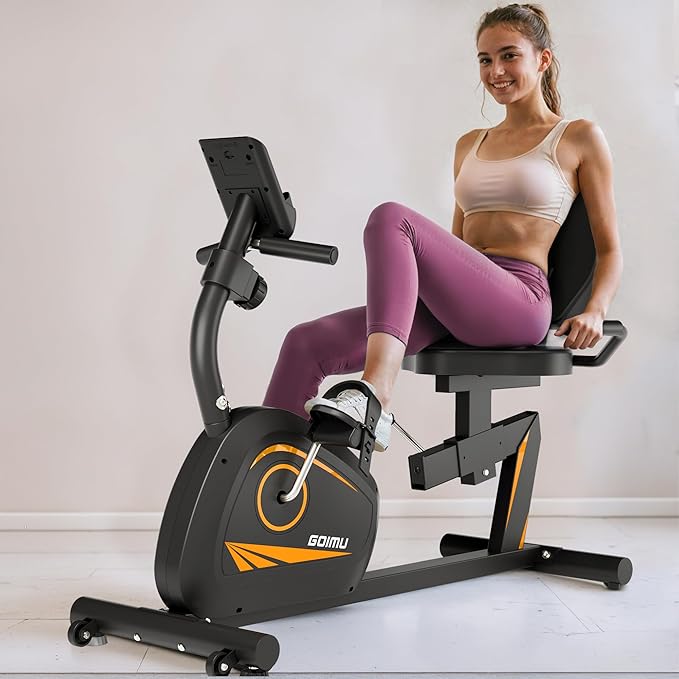 Recumbent Exercise Bike, Stationary Bikes for Home Magnetic Recumbent Bike with Adjust Seat for Adults Seniors, 300LB Capacity & 8-level Resistance, LCD Monitor and Heart Rate Handle