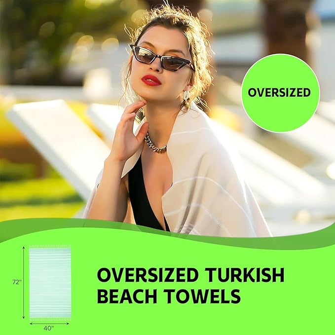 HAVLULAND Set of 6 Turkish Cotton Beach Towels, 71x39, Multi-Color, Quick-Dry, Absorbent, Lightweight, Sand-Free, Ideal for Beach, Pool, Gym, Yoga, Travel, Camping, Picnic