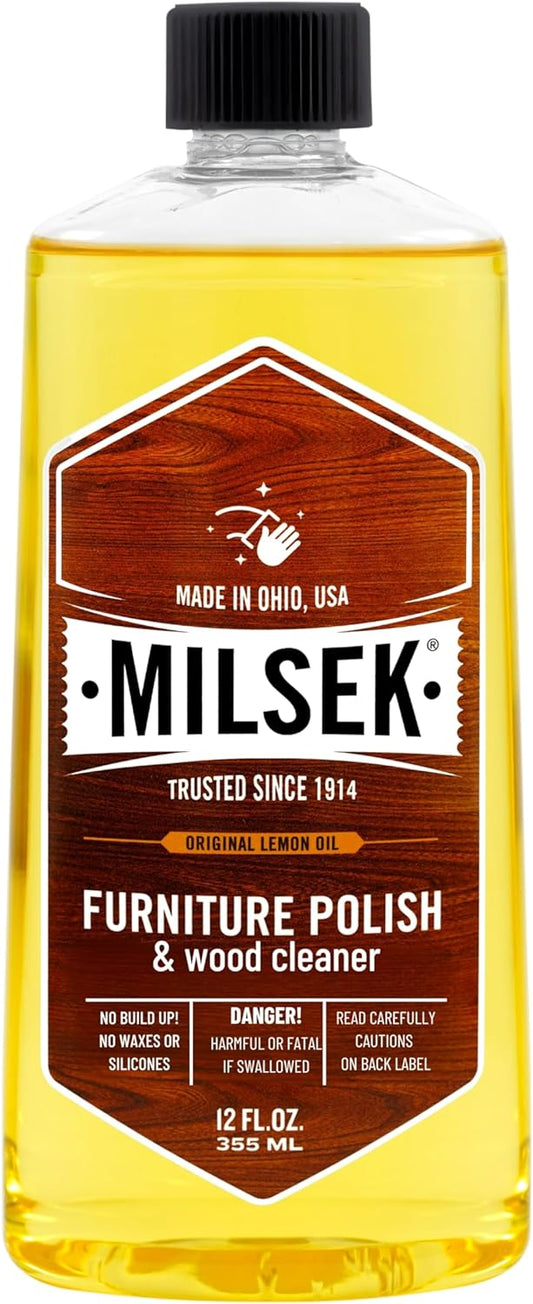 Milsek Furniture Polish and Wood Cleaner with Lemon Oil - Multipurpose Solution for Home Improvement from Hardwood Floors to Kitchen Cabinets - 12 Fl Oz (Pack of 1)
