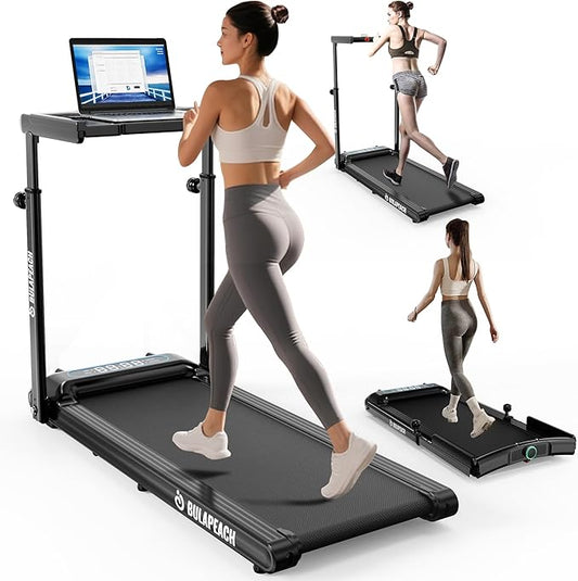 Walking Pad with Incline, 3 in 1 Under Desk Treadmill with Handle Bar Removable Desk Workstation & Device Holder, 3.5HP Foldable Treadmills with 300lbs Capacity for Home Office