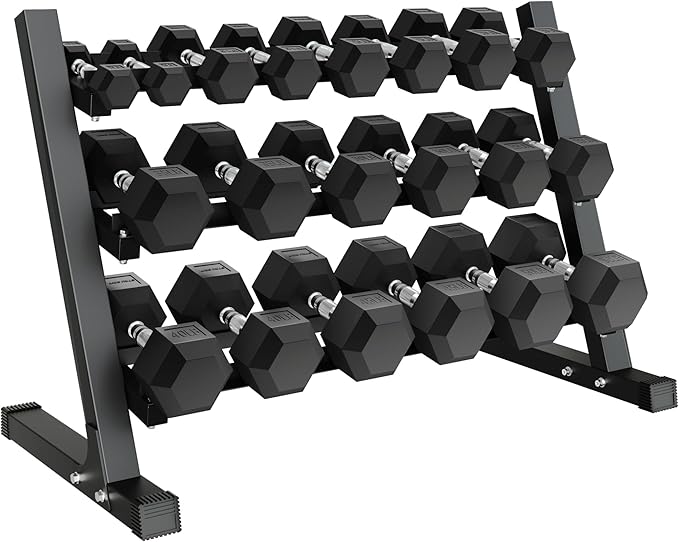 450/550 Dumbbell Sets with Rack, Rubber Hex Dumbbells, Free Weight set for Home Gym, Hand Weights with Chrome Handle for Strength Training