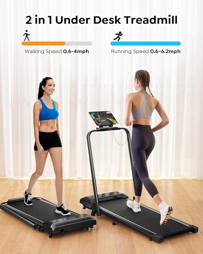 Walking Pad Treadmill with Incline, 2 in 1 Foldable Treadmills for Home Small Office, 300lbs Portable Compact Under Desk Treadmill with App, Remote Control and LED Display