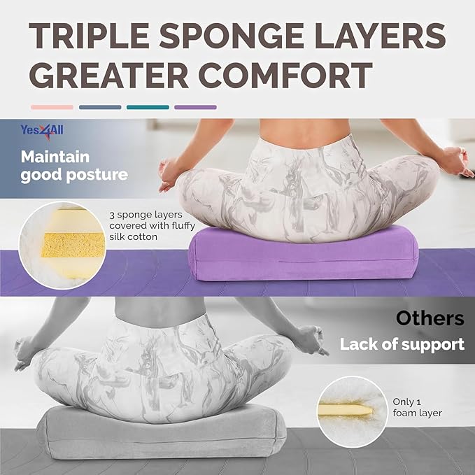 Yes4All Triple-Layer Sponge Yoga Bolster Pillow for Restorative Yoga & Meditation - Versatile Yoga Support Pillow, Balance & Poses Modification