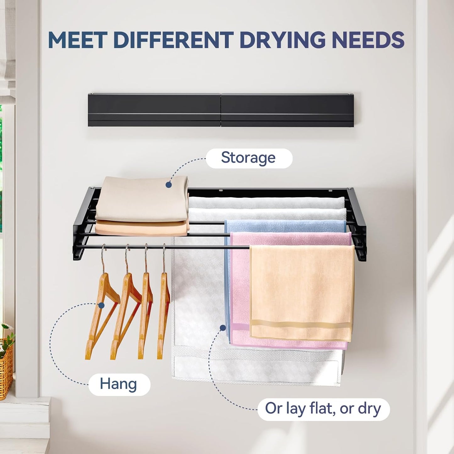 APEXCHASER Wall Mounted Clothes Drying Rack, Laundry Drying Rack Foldable, Towel Racks for Bathroom Balcony Laundry Room Wall Mounted, Collapsible Drying Rack for Clothing, 31.5", Black