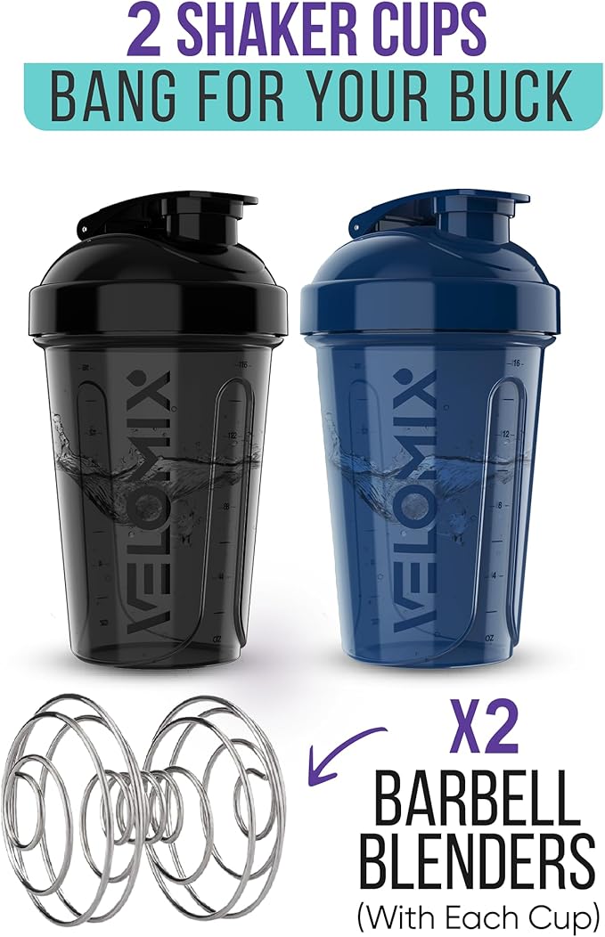 '-2 Pack- 20 oz Protein Shaker Bottles for Protein Mixes - 2x Wire Whisk, Leak Proof Shaker Cups for Protein Shakes and Pre Workout, Protein Shaker Bottle Pack, Protein Mixer Cup (Blue&Black)