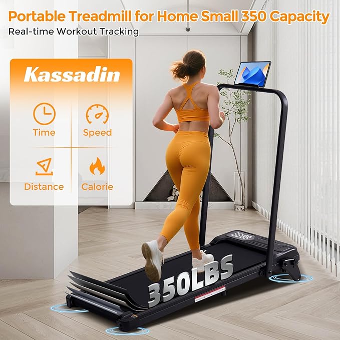 Folding Foldable Walking Pad Treadmill with Handle Bar and Adjustable Incline, 3.5HP Portable Electric Treadmills with Handles for Home Small, Home Treadmills with Incline, 0.6-7.6MPH, 350LBS