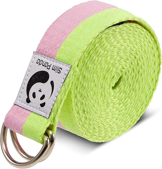 Slim Panda Yoga Strap for Stretching,Cotton Yoga Strap with Adjustable D-Ring Buckle,Non-Elastic Yoga Belt for Pilates,Gym Workouts,Physical Therapy,Improve Flexibility