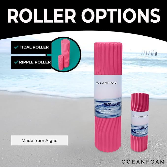 Oceanfoam Tidal Roller - Hot Pink - Muscle Massage Foam Roller for Back Pain & Stretching - Firm and Ergonomic Wide Wave Textured - Yoga, Athletics, & Wellness - Full Size, 20" x 5"