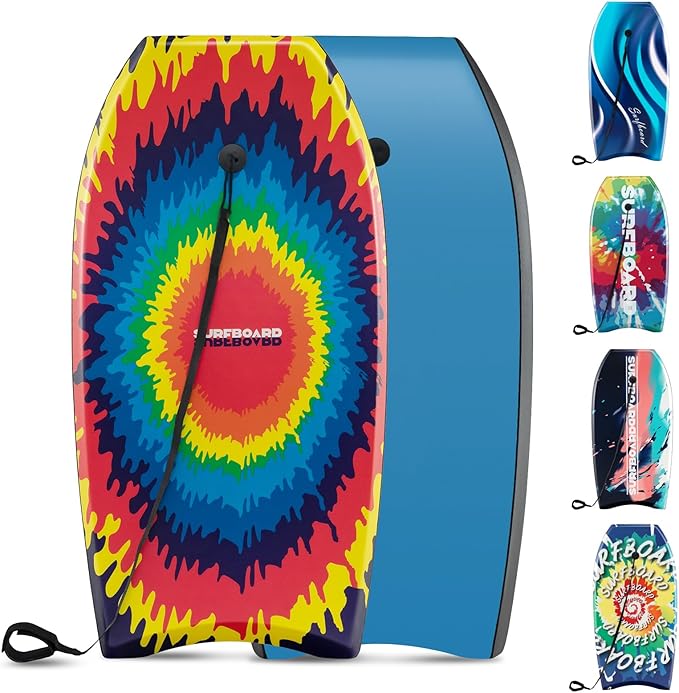KOTEK 33/37/41 Inch Body Board with Wrist Leash, EPS Core, Dual Channel, HDPE Slick Bottom, Bodyboard for All Skill Levels & Wave Conditions