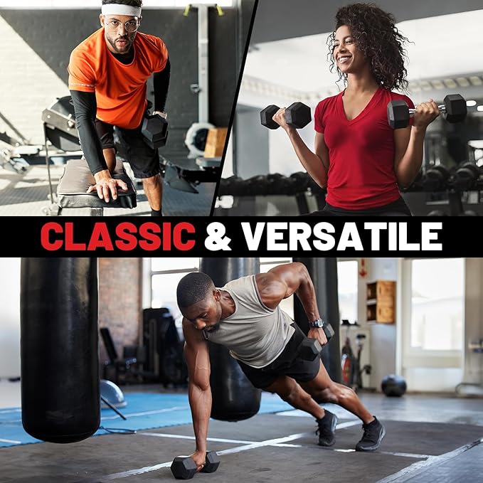 PAPABABE Hex Dumbbell Set 45-550 lb, Rubber Encased Home Gym Dumbbells, Weights Dumbbells for Women & Men, Hand Weight for Strength Training