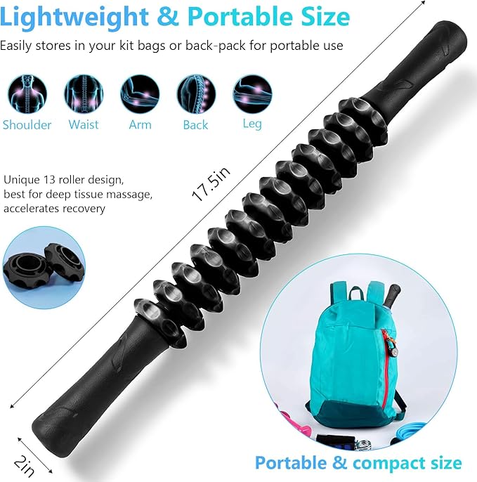 Muscle Roller Stick, Yoga Massage Roller Bar Fitness Beauty Tool for Athletes Relief Leg Back Pain (Black)