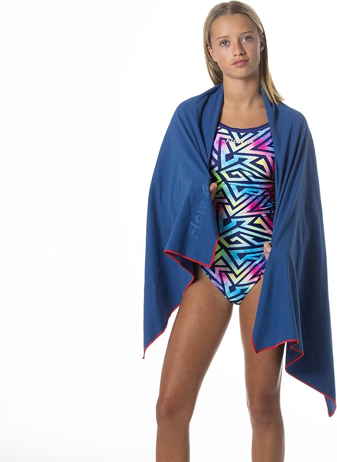 Flow Hydro Sport Towel - Microfiber Quick Dry Swimming Towels for Swim, Pool, Triathlon, and Other Water Sports in Medium, Large, XL, and Hooded Sizes (Navy, X-Large (72" x 40"))