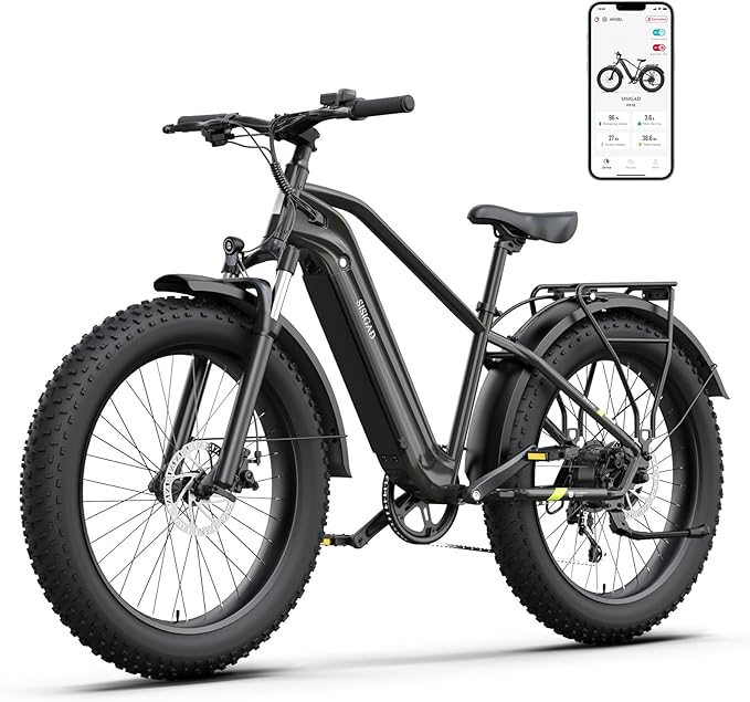 SISIGAD Electric Bike for Adults, 1500w | 50Miles | 32Mph Electric Mountain Bike - 48V 15Ah Removable Built-in Battery, 26" Fat Tire Dirt Ebike - 7Speed Shock Absorber E-MTB UL2849 Tested for Commute