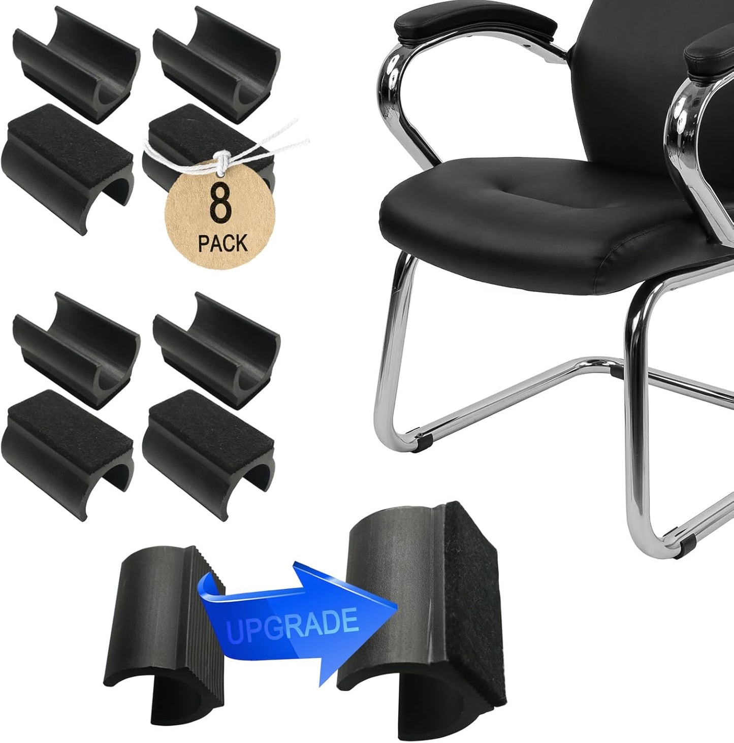 Rectangle U Shaped Chair Leg Tips Cap with Felt Pads,Furniture Feet Protectors Slide Smoothly Glides,Protect Hardwood Floor No Scratches No Noise,Fit 25mm(1 inch) Diameter Tubular Legs (Black 8PCS)