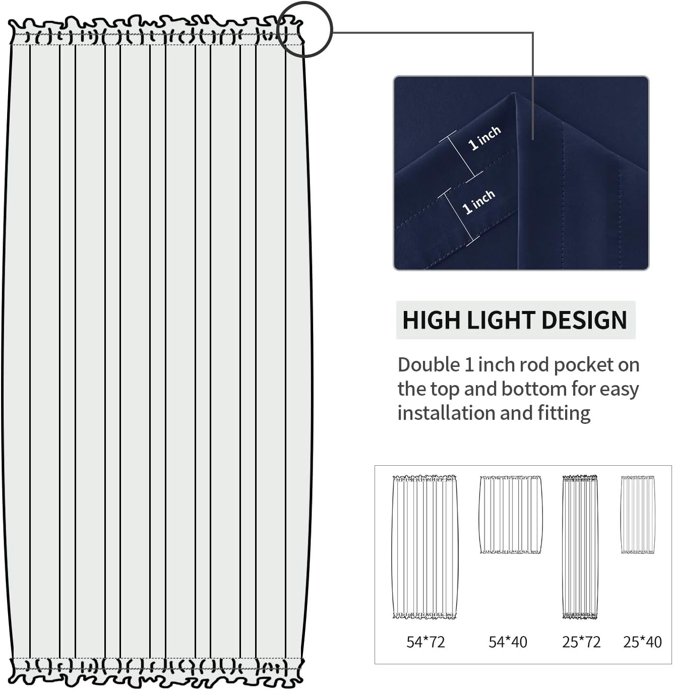 DWCN French Door Curtains – Rod Pocket Thermal Blackout Curtain for Doors with Glass Window, Kitchen and Patio Doors for Privacy, 23 X 72 Inches Long, 1 Curtain Panel with Tieback, Navy Blue