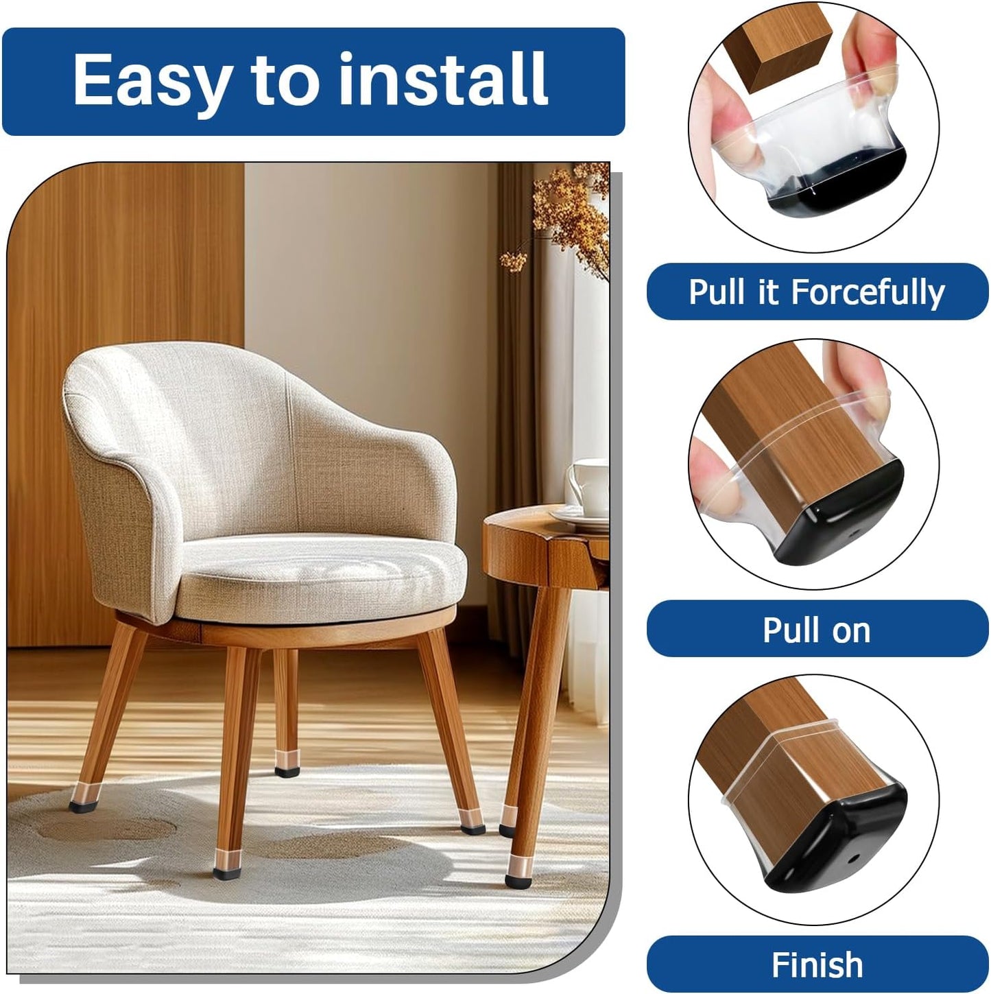 28 Pcs Chair Leg Sliders for Carpet, Square Chair Leg Floor Protectors Glides, Silicone Furniture Leg Protectors Caps, Carpet Protectors Table Feet Teflon Covers Pads (Fit:1-1/8" ~ 1-1/2")
