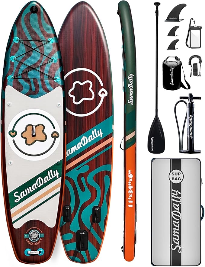 11'Stand Up Paddle Boards Surf Control with Premium SUP Board Accessories Backpack & Removable Fins, 34" Wide Inflatable Paddle Boards of All Skill Levels