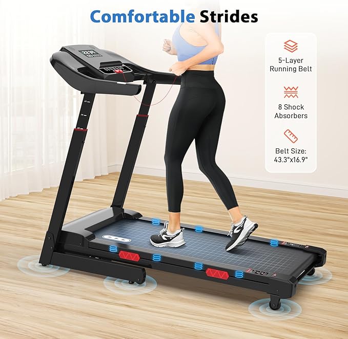 CIIHI Treadmill with Auto Incline - Adjustable Height Handrail 15% Auto Incline Treadmill with 400 lbs Capacity - Foldable Running Machine for Home with APP, Voice Control and Speaker - 8.7 MPH