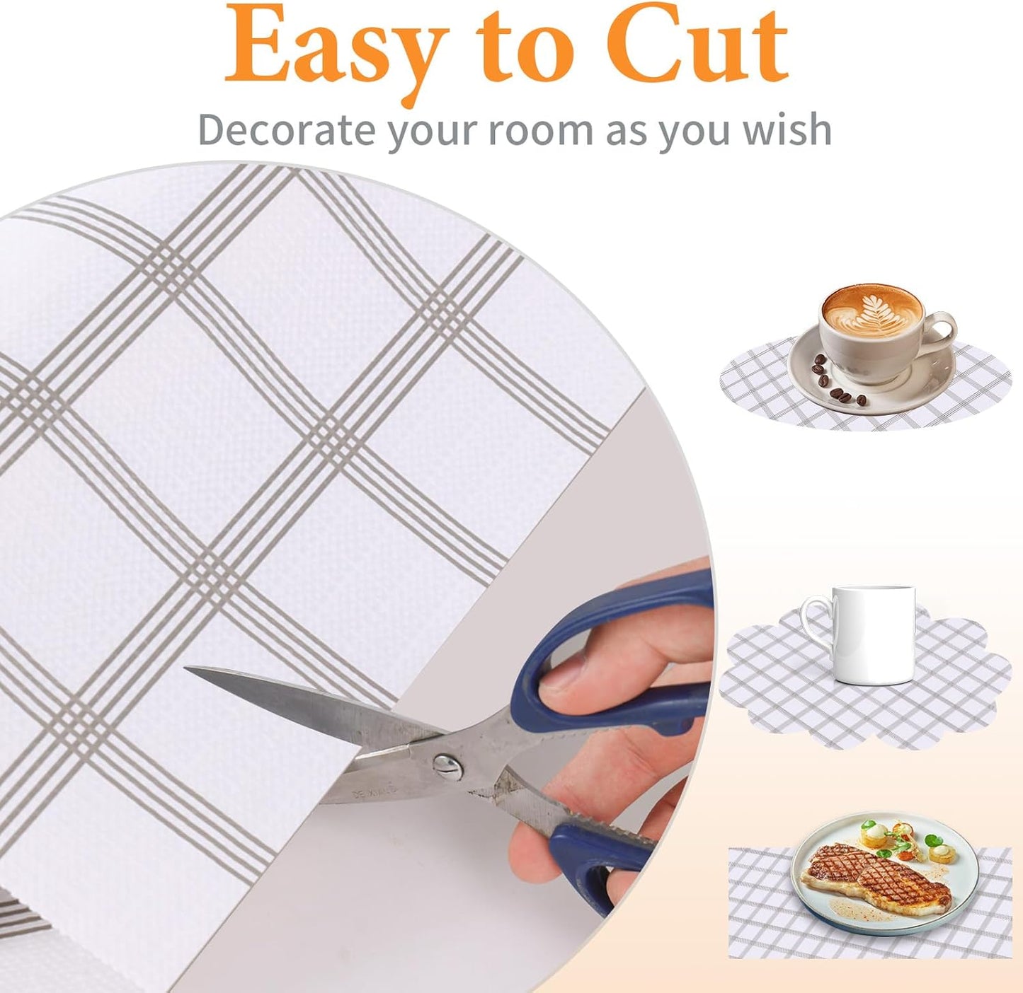Shelf Liner for Kitchen Cabinets Non Adhesive Drawer Liner Non-Slip Thickened Shelf Liner Paper Strong Easy to Clean for Tool Box Refrigerator with Knife and Tape Measure, White Square, 11.8 x 236 in