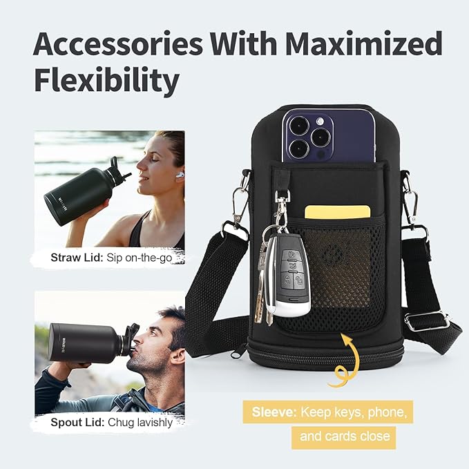 64 oz Insulated Water Bottle with Straw (Cold for 48 Hrs), Half Gallon Stainless Steel Triple Wall Vacuum Sports Water Jug, Leakproof Hydro Cup Flask with Straw Spout Lids & DIY Stickers