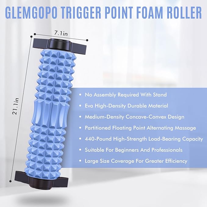 Trigger Point Foam Roller with Stand, 18 Inch Medium Density Foam Roller Long Yoga Roller Foam Exercise Roller for Physical Therapy, Muscles Deep Tissue, Pilates, Back Pain and Muscle Recovery (Blue)