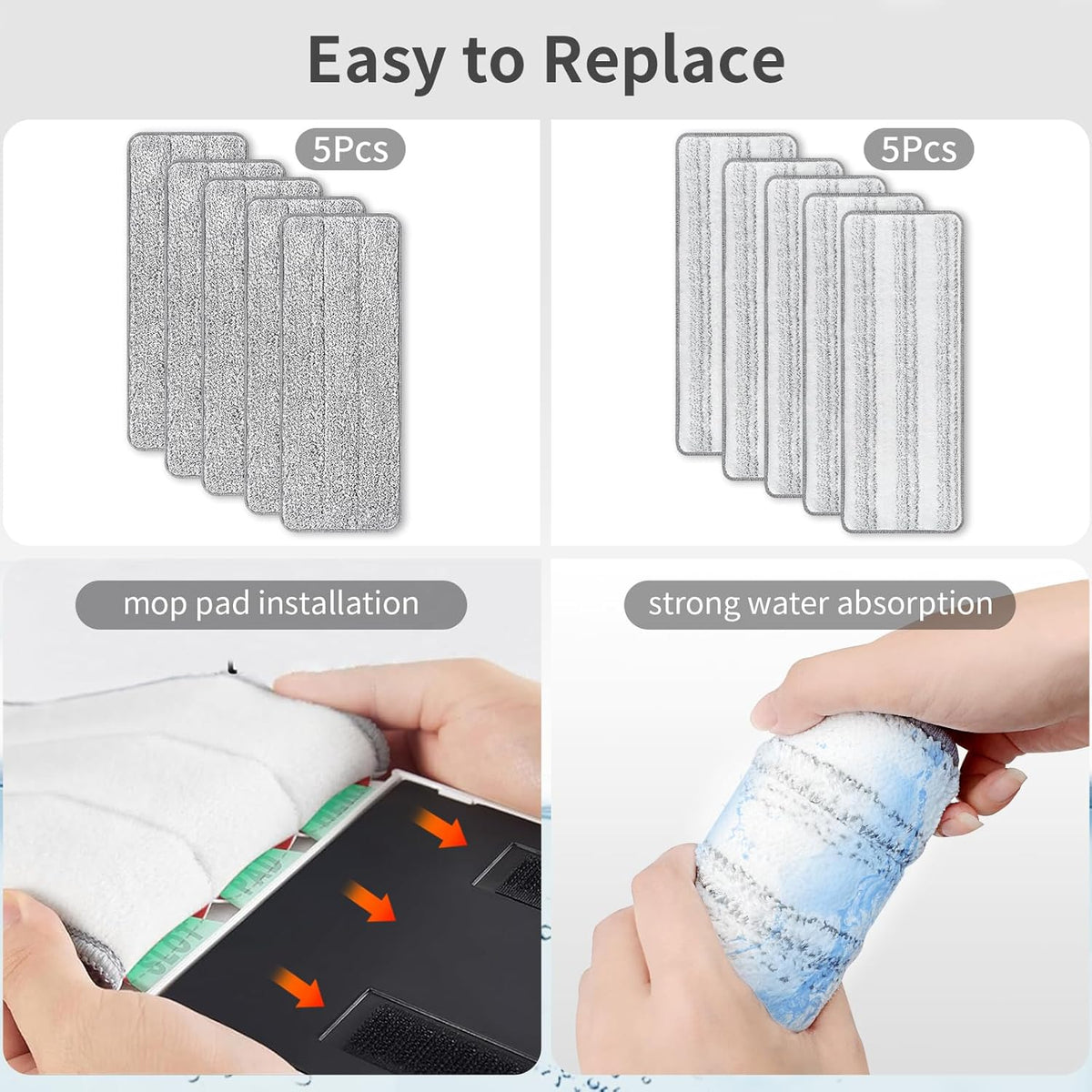 10Pcs Joymoop Mop Replacement Pads, 15 * 4.9'' Universal Mop Pads Mop Head Refills Washable Wet Mop, Compatible with Most 11-14” Size Mops