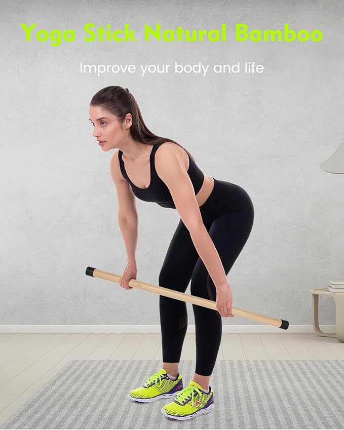 Yoga Stick, 5ft Exercise Stick for Mobility, Stretching Stick with Non-Slip Ends, Exercise Dowel for Pilates, Balance Pole and Stretch Bar for Stretching Equipment