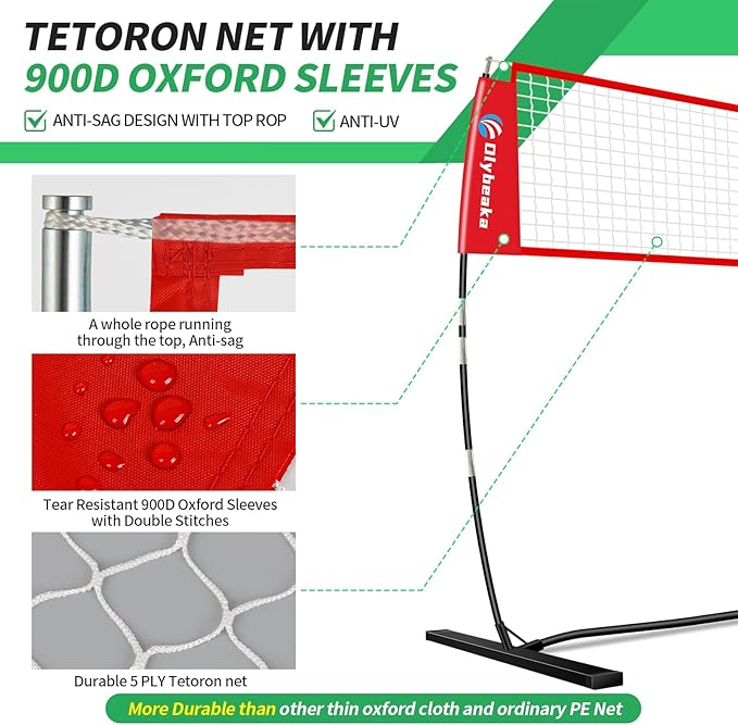 12ft/14ft Portable Volleyball Training Practice Net Set 5 Heights Adjustable for Indoor Outdoor with Tetoron Net, Freestanding Base, PU Volleyball, Carry Bag, Sandbags - Instant Set Up