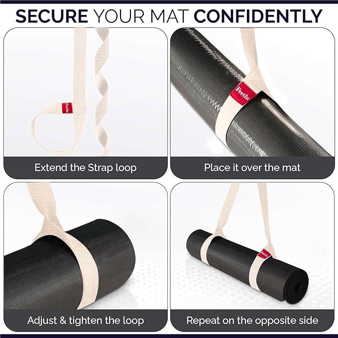 Yoga Mat Straps 2 in 1 - Cotton - Adjustable anti-slip straps for yoga, pilates, stretching, for carrying mats