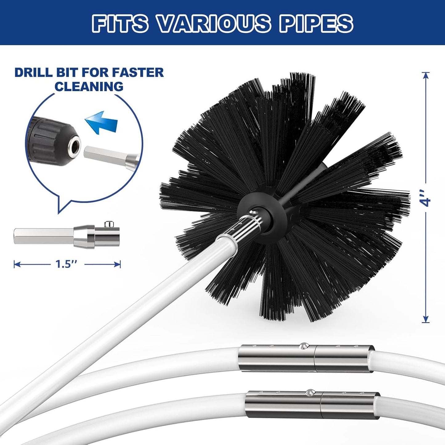 Sealegend 15 Feet Dryer Vent Cleaner Kit/Lint Remover/Upgraded Flexible Quick-Snap Brush with Drill Attachment/Fireplace Chimney Brushes for Easy to Clean/Cleaning Tool Use with or Without Power Drill