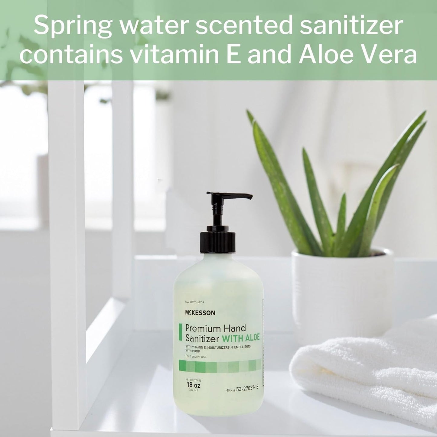 McKesson Hand Sanitizer with Aloe, 18 oz Pump Bottle [Pack of 2] – 70% Ethyl Alcohol, Spring Water Scent, No-Rinse Gel with Vitamin E and Moisturizers, Medical-Grade Sanitizer