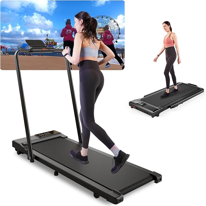 Walking Pad Treadmill with Handle Bar 3.0 HP Foldable Treadmills 300LBS Capacity Folding Walking Pad 3 in 1 Under Desk Treadmill Remote Control with APP