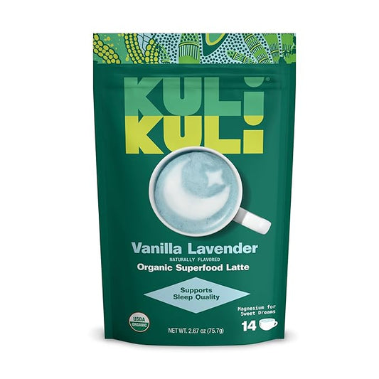 Kuli Kuli Vanilla Lavender Superfood Latte - Magnesium - Vegan & Organic Sleep Support with Chamomile, Passionflower, and Lavender - Plant-Based Drink