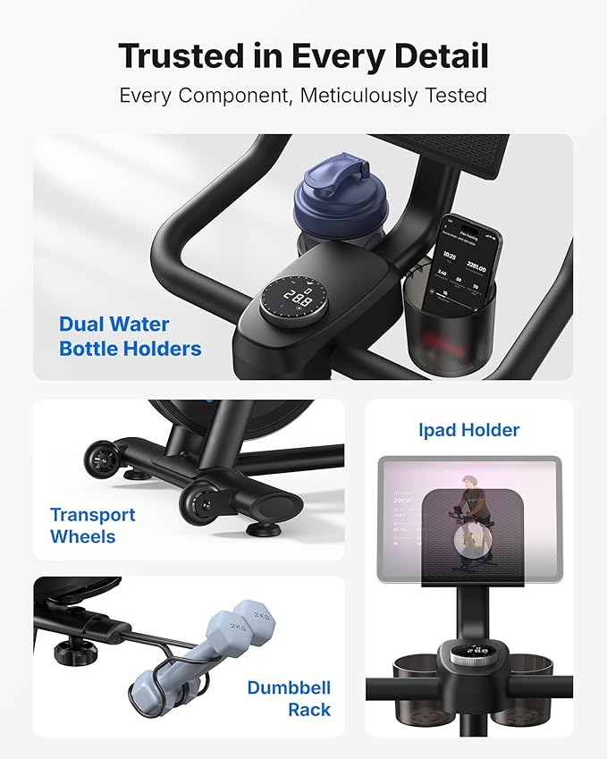 MERACH Exercise Bike, Brake Pad Stationary Bike with Exclusive App, Low Noise Indoor Cycling Bike with 300lbs Weight Capacity, Tablet Mount and Fitness Courses for Weight Loss