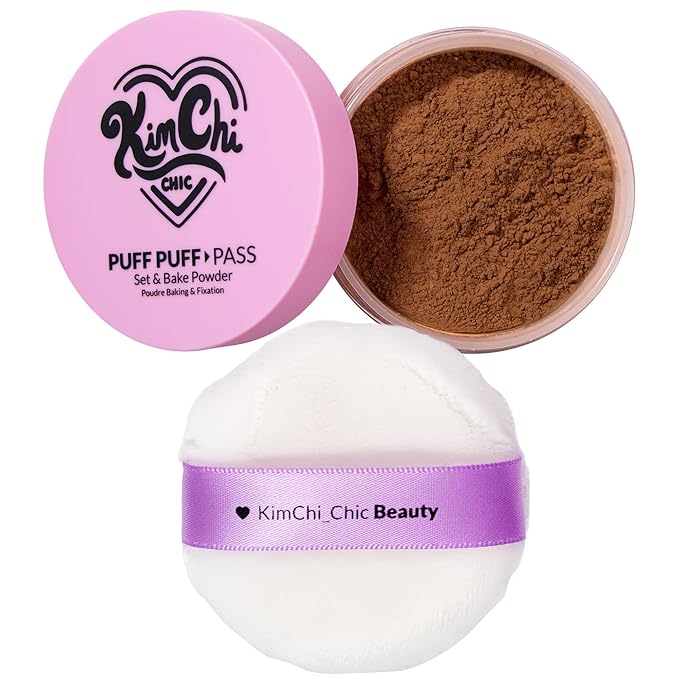 Kimchi Chic Beauty Puff Puff Pass Set and Bake Setting Powder for Makeup, Extra Fluffy Loose Face Powder Poof, Soft Natural Face Makeup for Uneven Skin Tone, 07 Cocoa