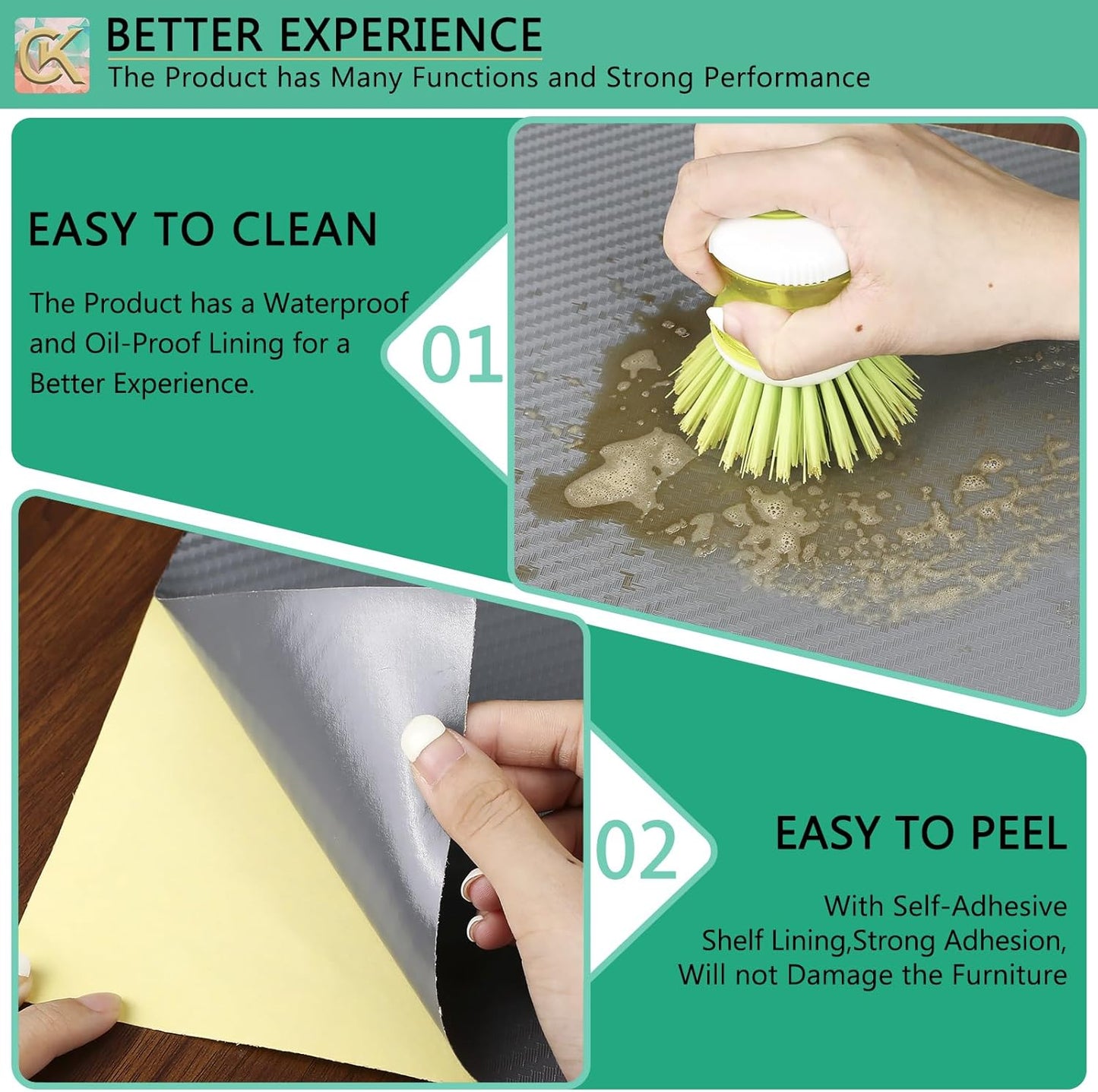 Self-Adhesive Shelf Liner Kitchen Liner, Waterproof Backed Paper Easy Peel and Stick Contact Liner Without Residue for Decor Your Desk Surface, Kitchen Countertops (Silver, 11.8 x 118.1 inches)