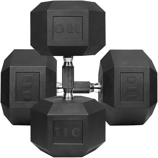 WF Athletic Supply Rubber Encased Hex Dumbbells with Rubber Grip Contoured Handle for Muscle Toning, Strength Building & Full Body Workout