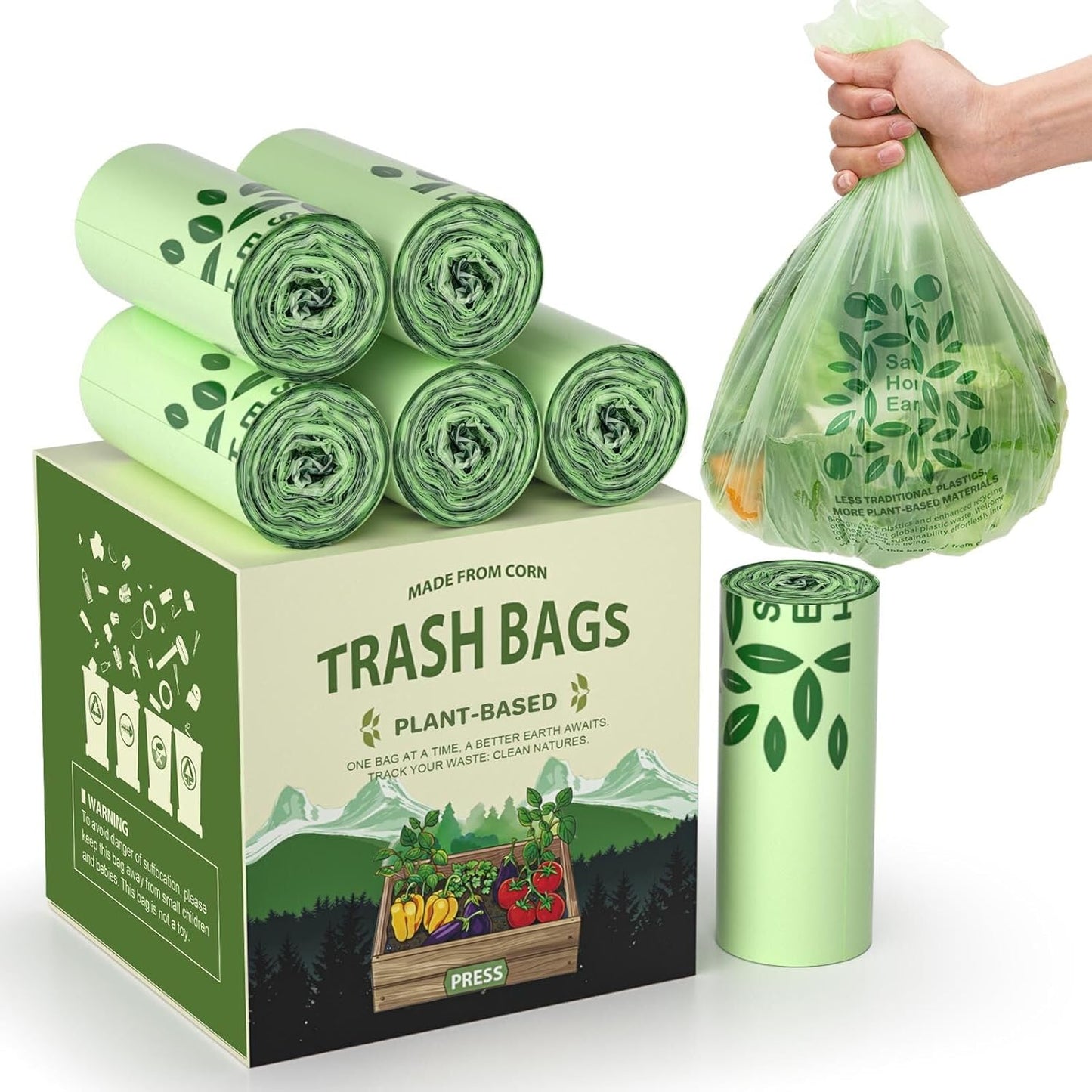 AYOTEE Small Compost Bags 2.6 Gallon Trash Bag, 150 Count Compostable Trash Bags 2.6 Gallon Compost Bag for Countertop Bin 1.3,2,3 Gallon, Small Waste Basket Liners for Bathroom Kitchen Office