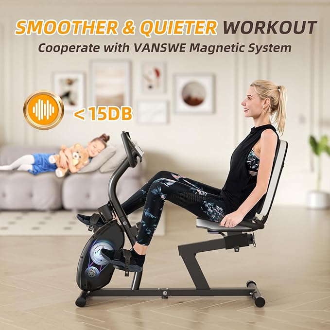 VANSWE Recumbent Exercise Bike for Adults Seniors - Recumbent Bikes for Home with Magnetic Resistance, Bluetooth and App Connectivity, Pulse Sensor
